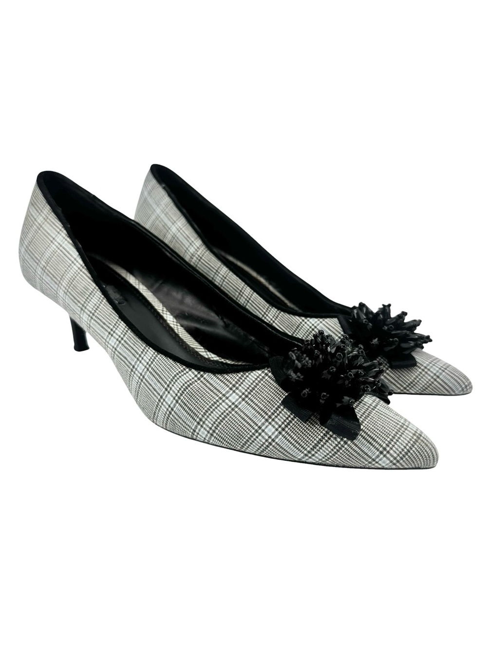 Zara Plaid Kitten Heels Gray Blue